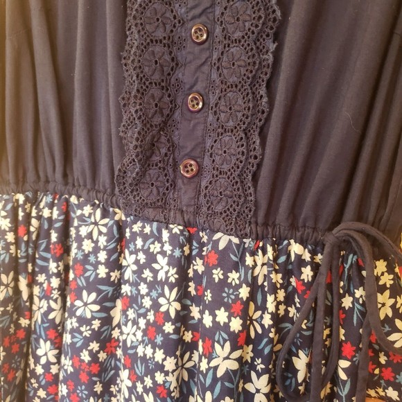 Nicolette Sleeveless Cotton Dress, Size Medium Navy Floral Drawstring Waist - Picture 5 of 10